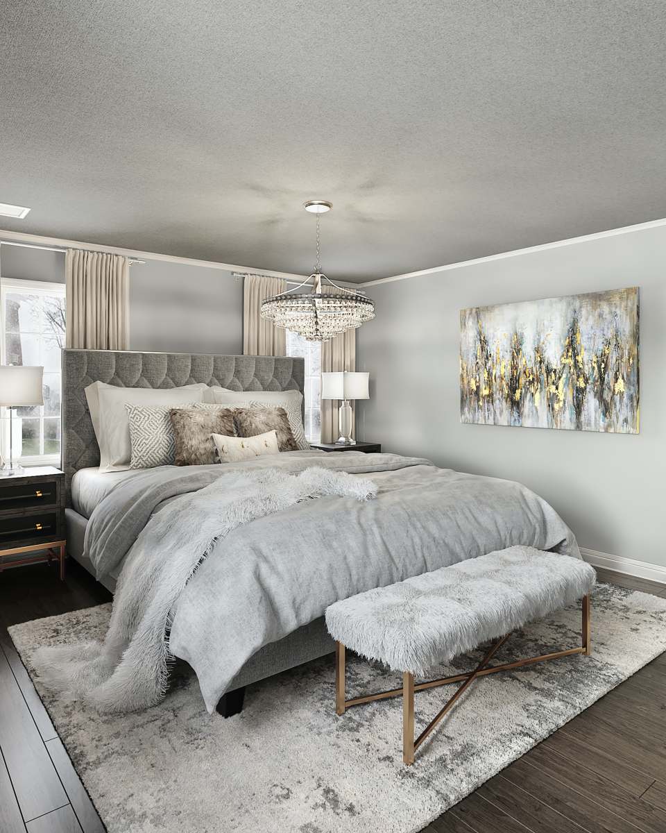 chicago white and blue floral bed linen grey