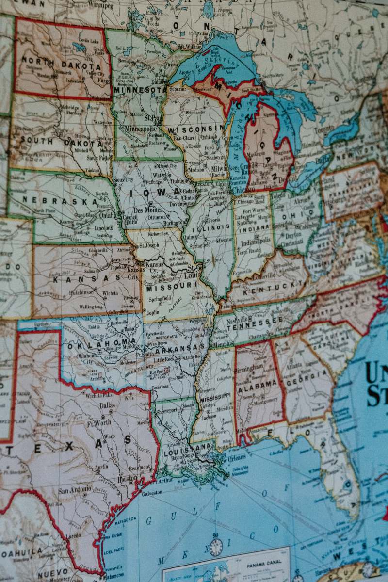 map blue white and brown map united states