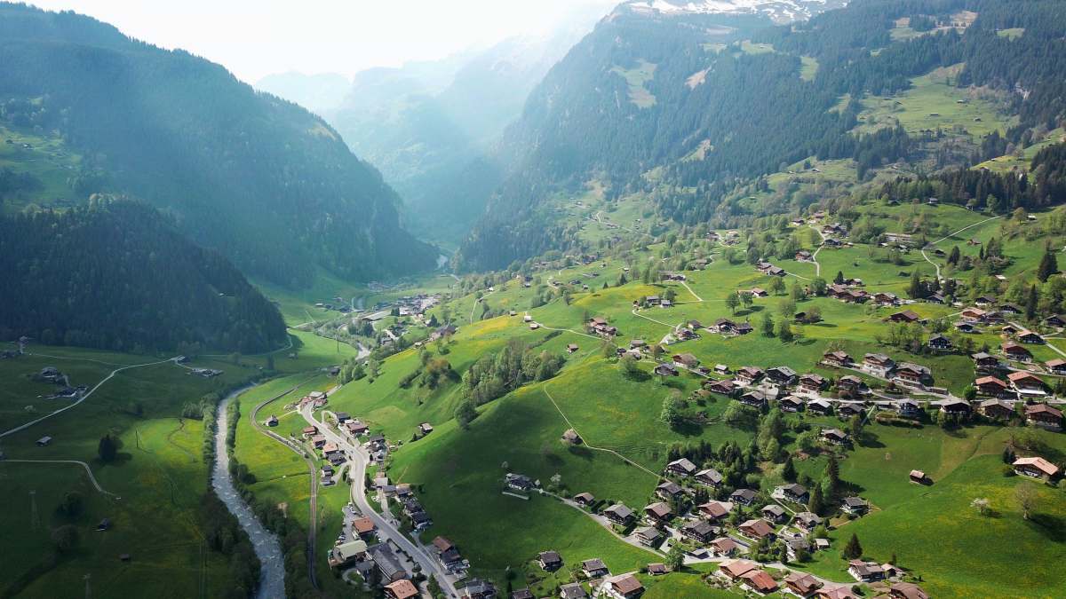 grindelwald bird's eye view photography of village near mountain grundstrasse 31