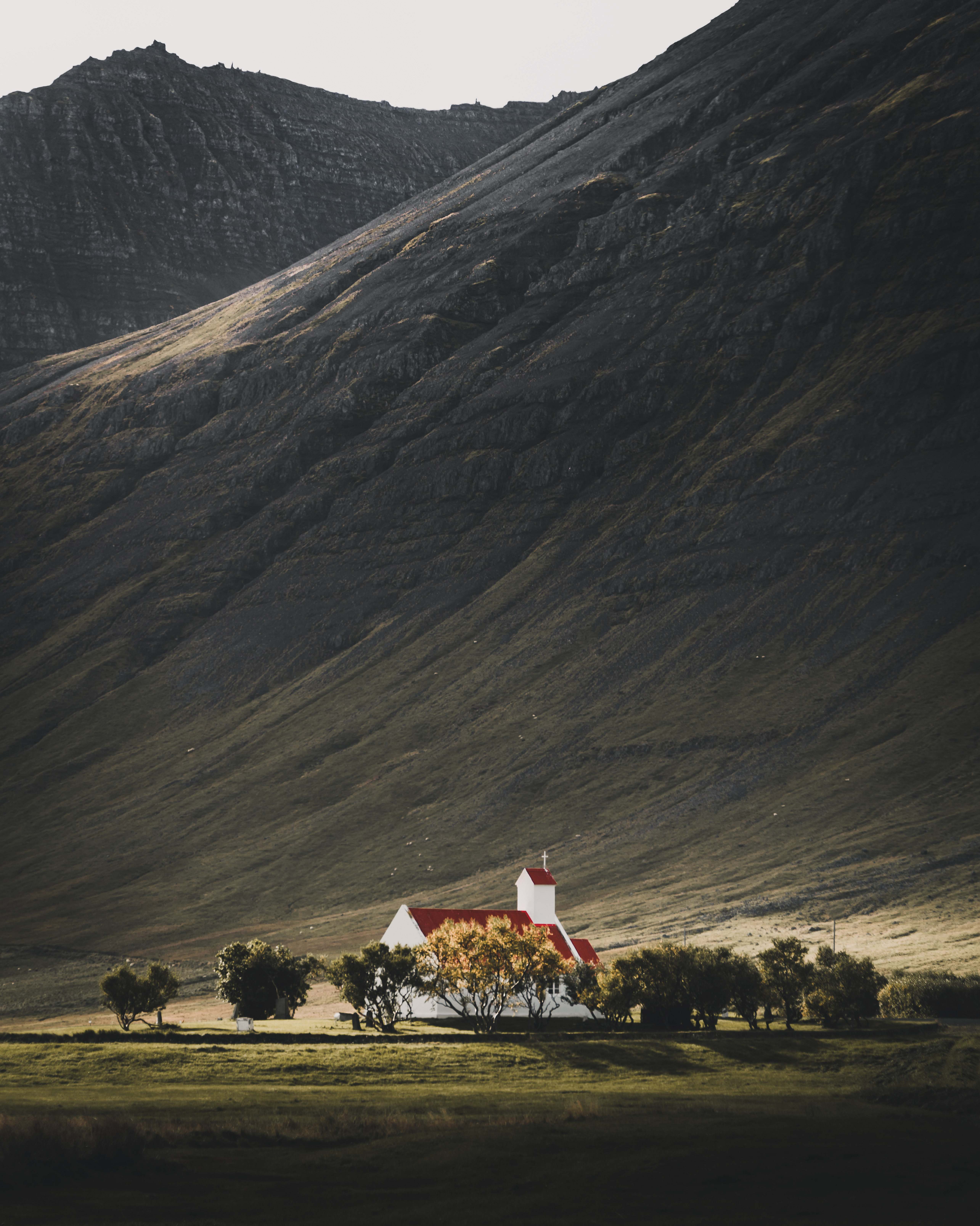 Backgrounds House Surrounded By Trees Near Mountain Iceland Image Free