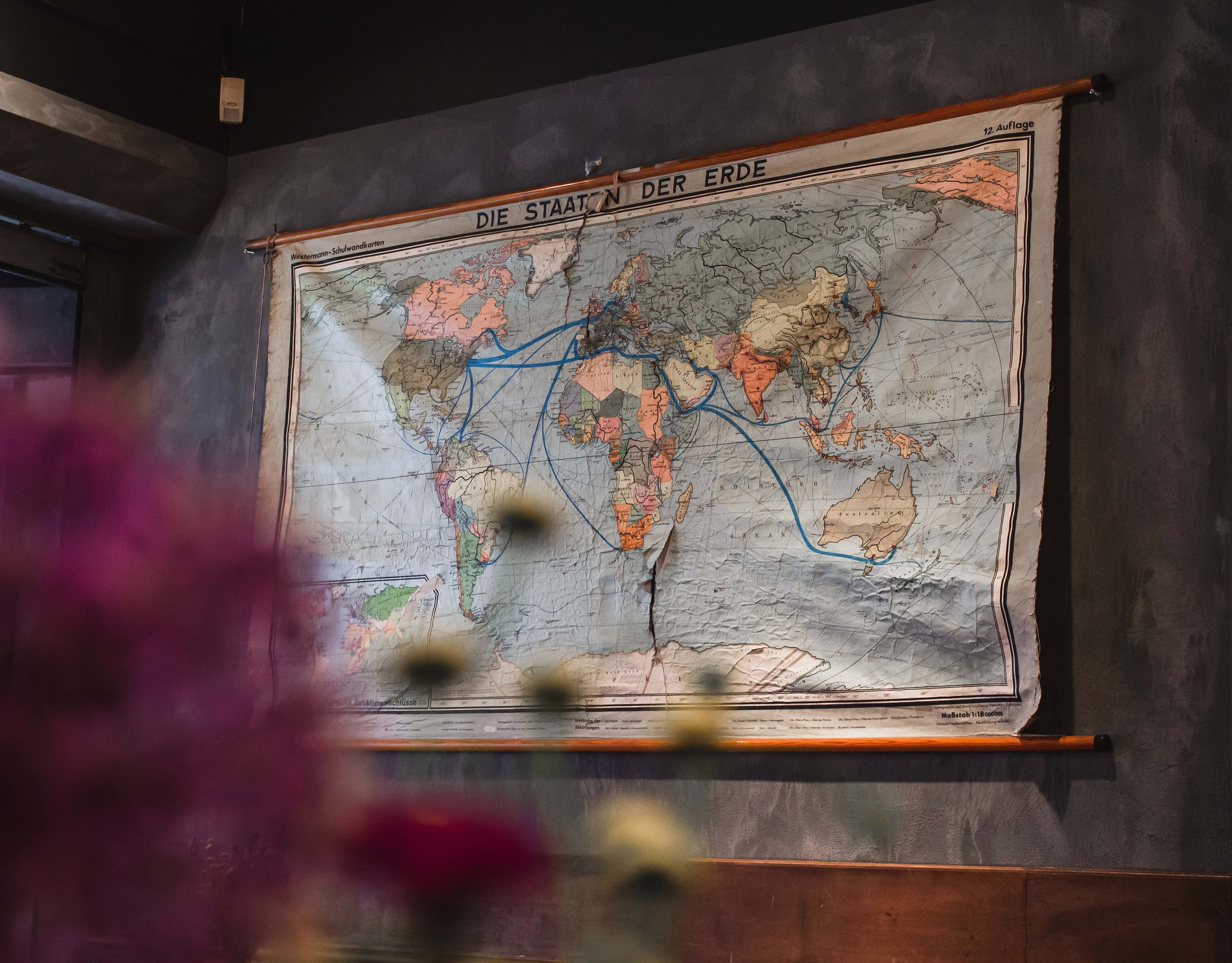 Bar Blue And White World Map Restaurant Image Free Photo
