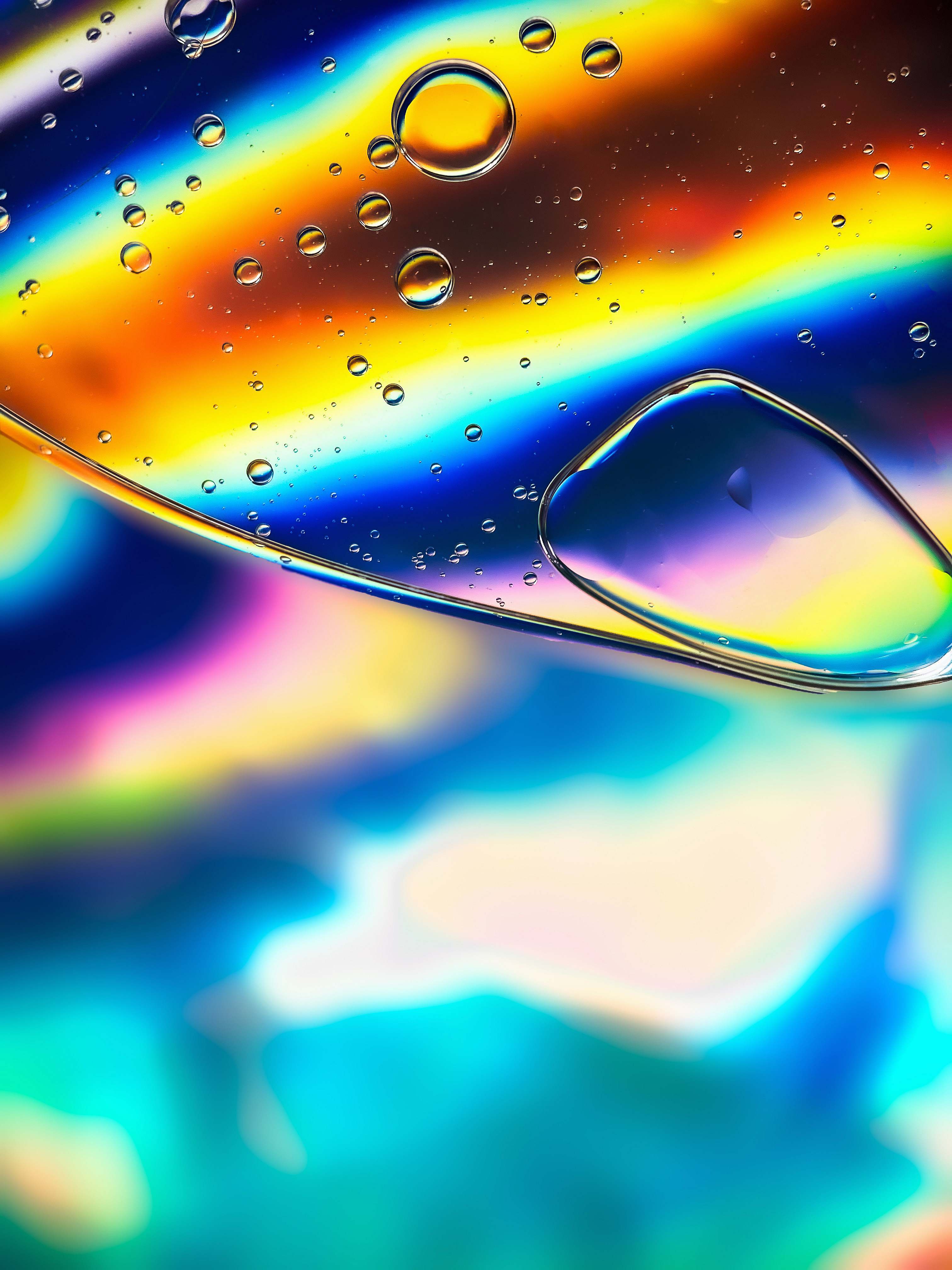 Textures Water Droplets On Yellow And Blue Light Bubble Image Free Photo