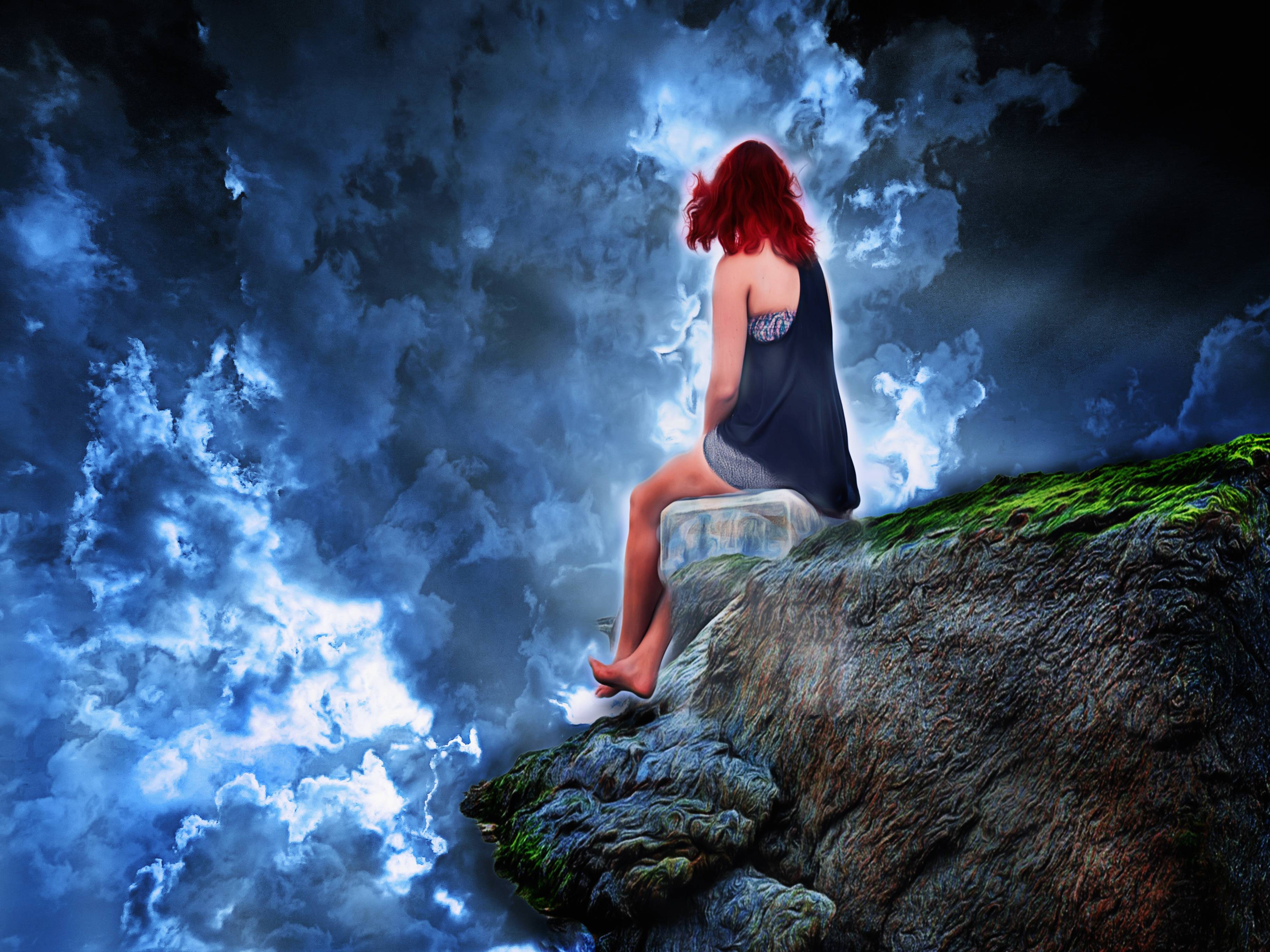 Nature Rock Sky Woman Darkness Blue Image Free Photo
