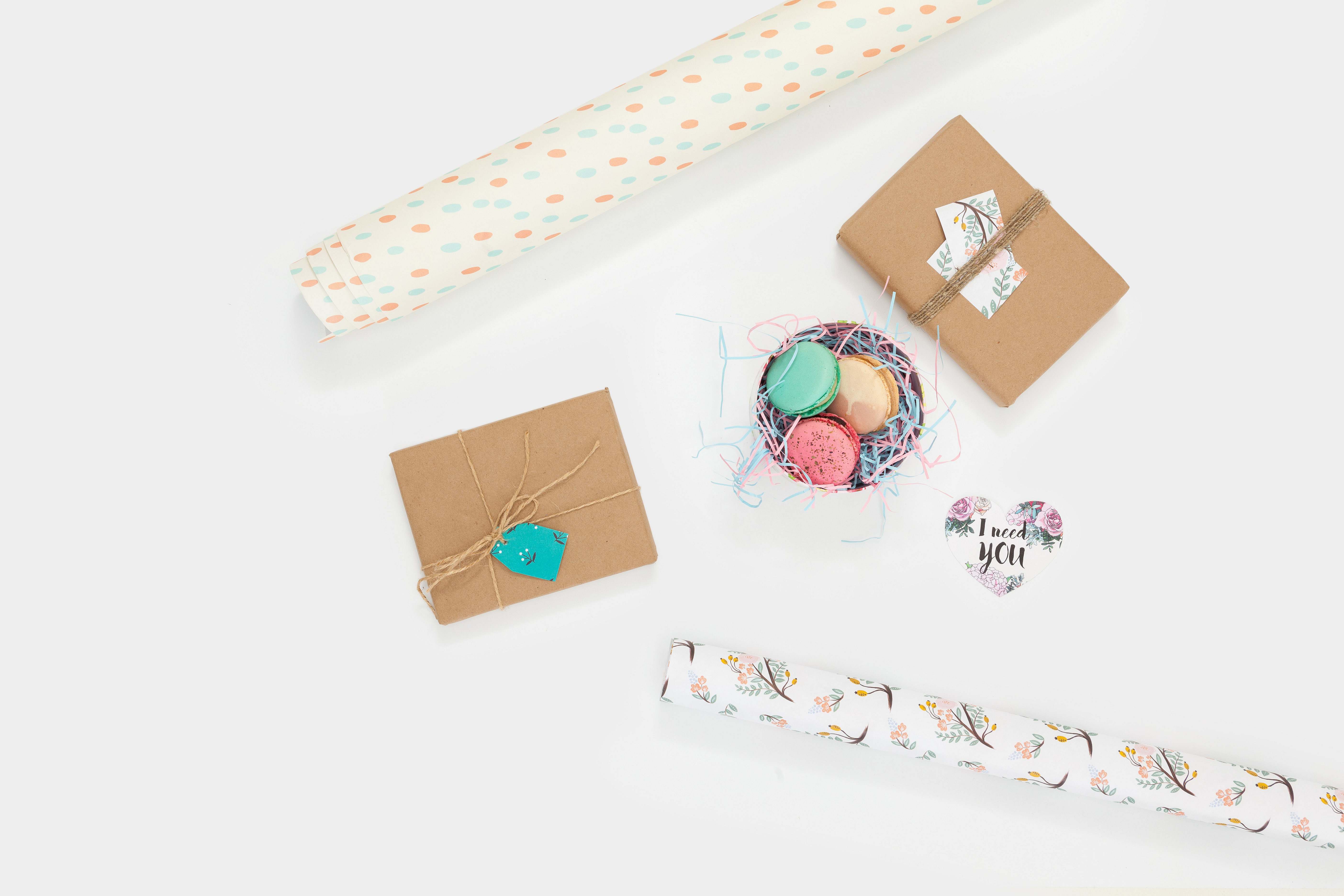 Flat Lay Photography Of Wallpaper And Box Image Free Photo