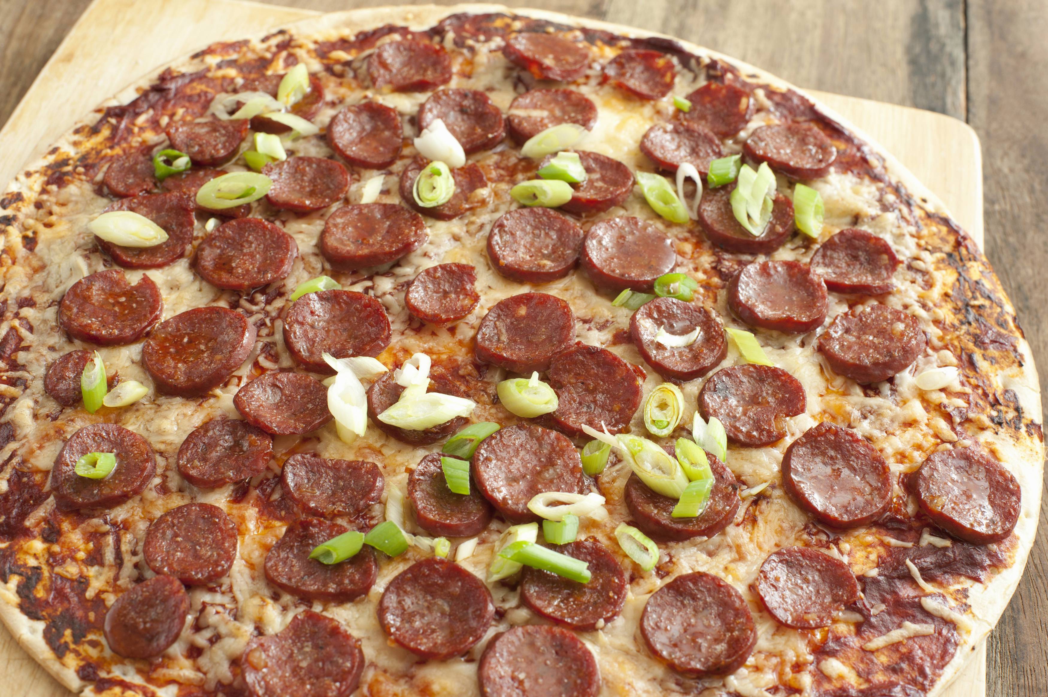 Llarge Pepperoni And Onion Cheese Pizza Image Free Photo
