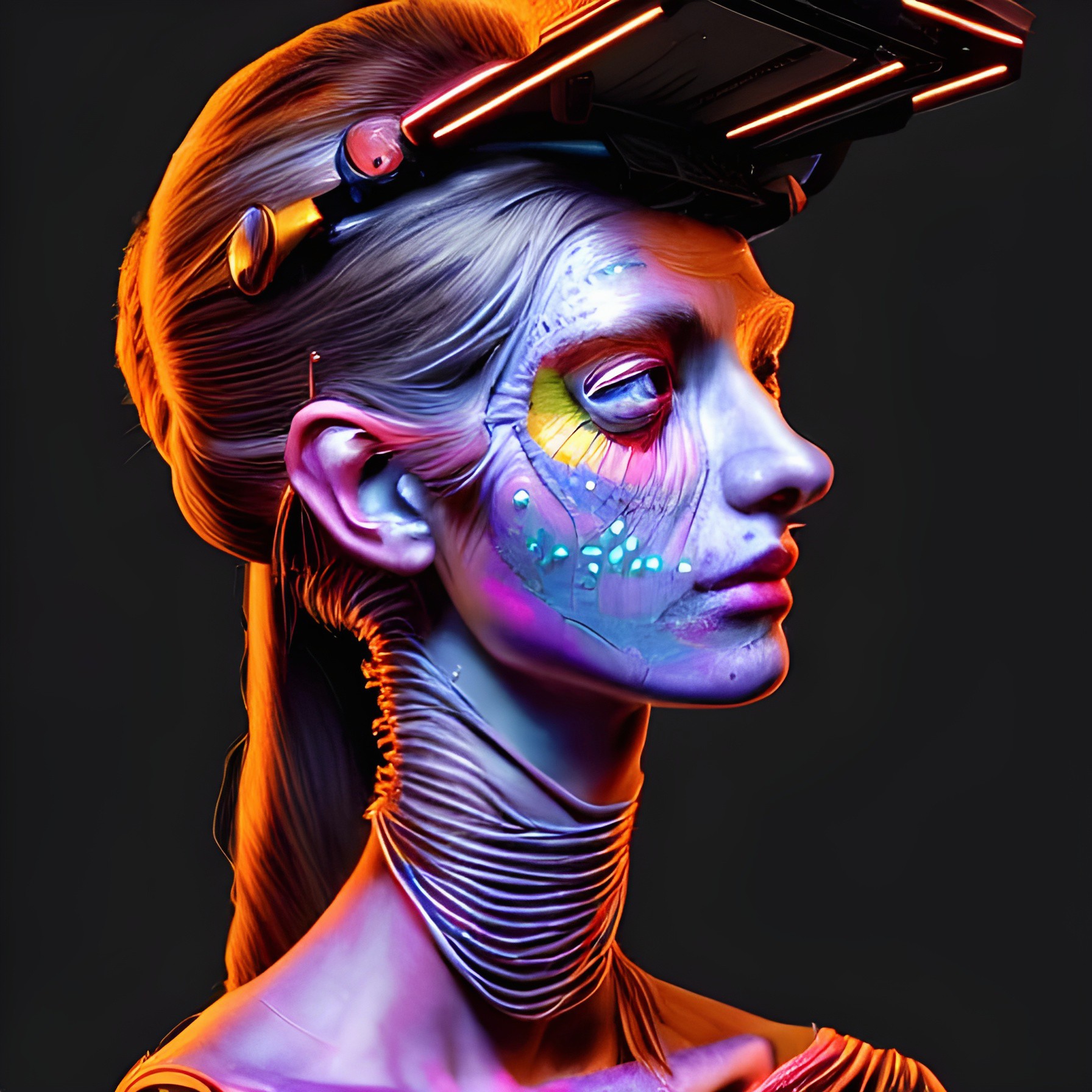 Creativity Human Face Women Futuristic Adult Ai Multi Colored Image