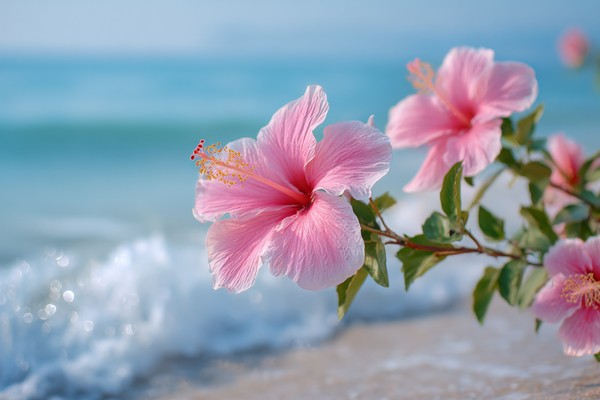 beach flowers close pink hibiscus blooming 93a634d4 10ed 4775 acfb