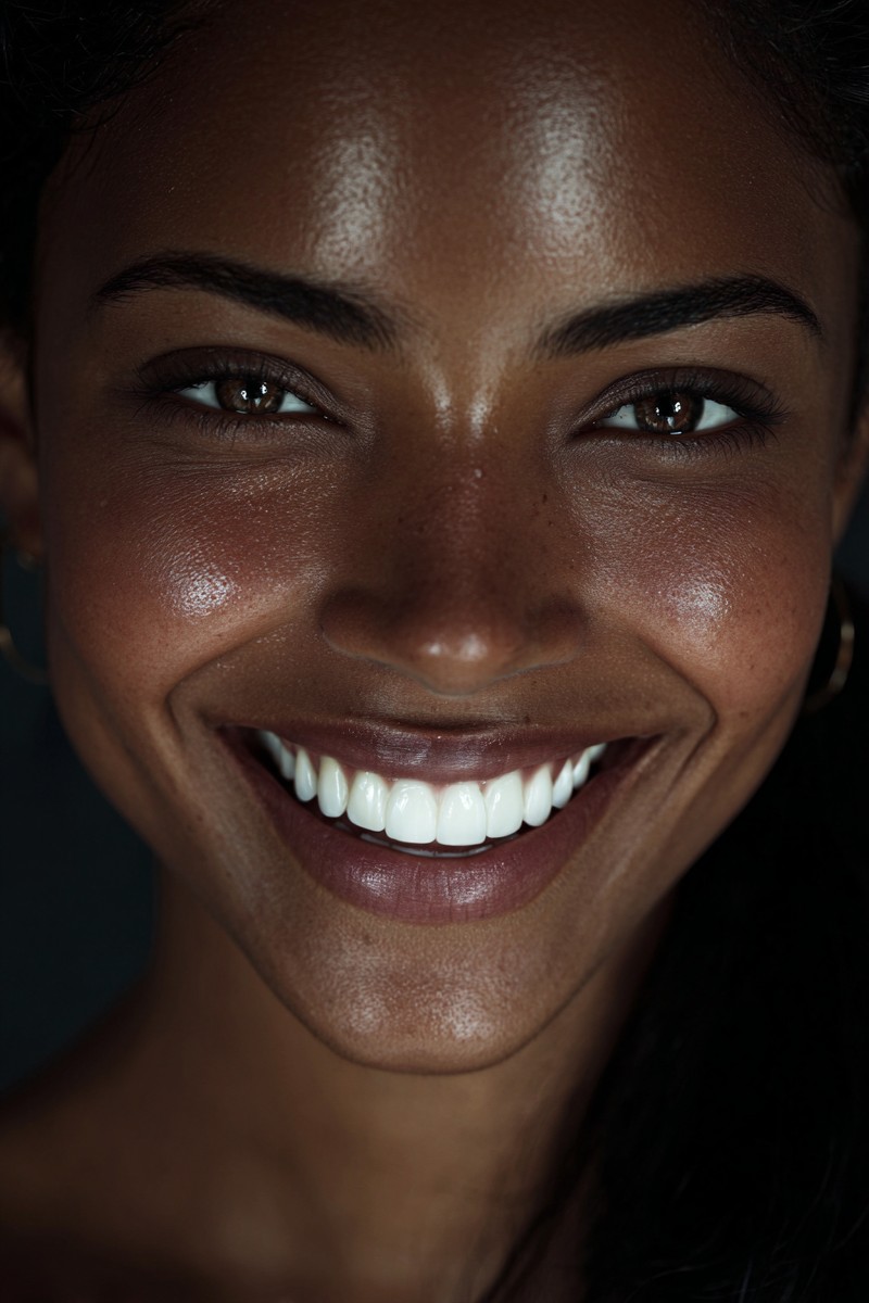 beautiful black woman smiling with white teeth dar