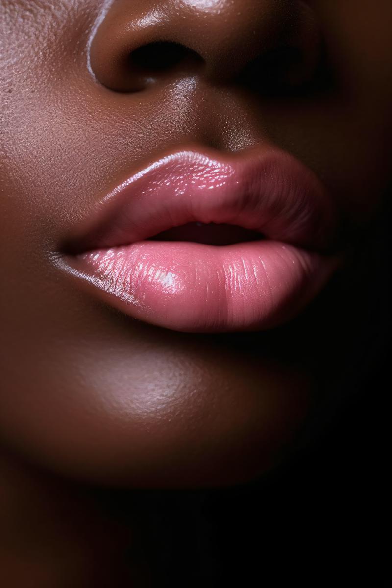 Beautiful photo of a majestic black woman pale pink lips