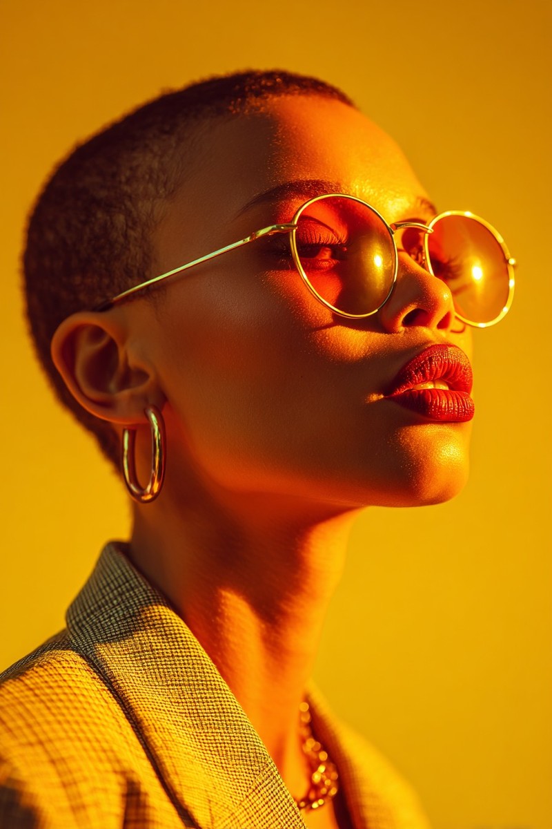 beautiful woman with short hair wearing sunglasses