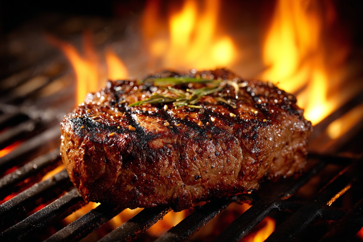 beef steak the grill with flames close high be921880 9222