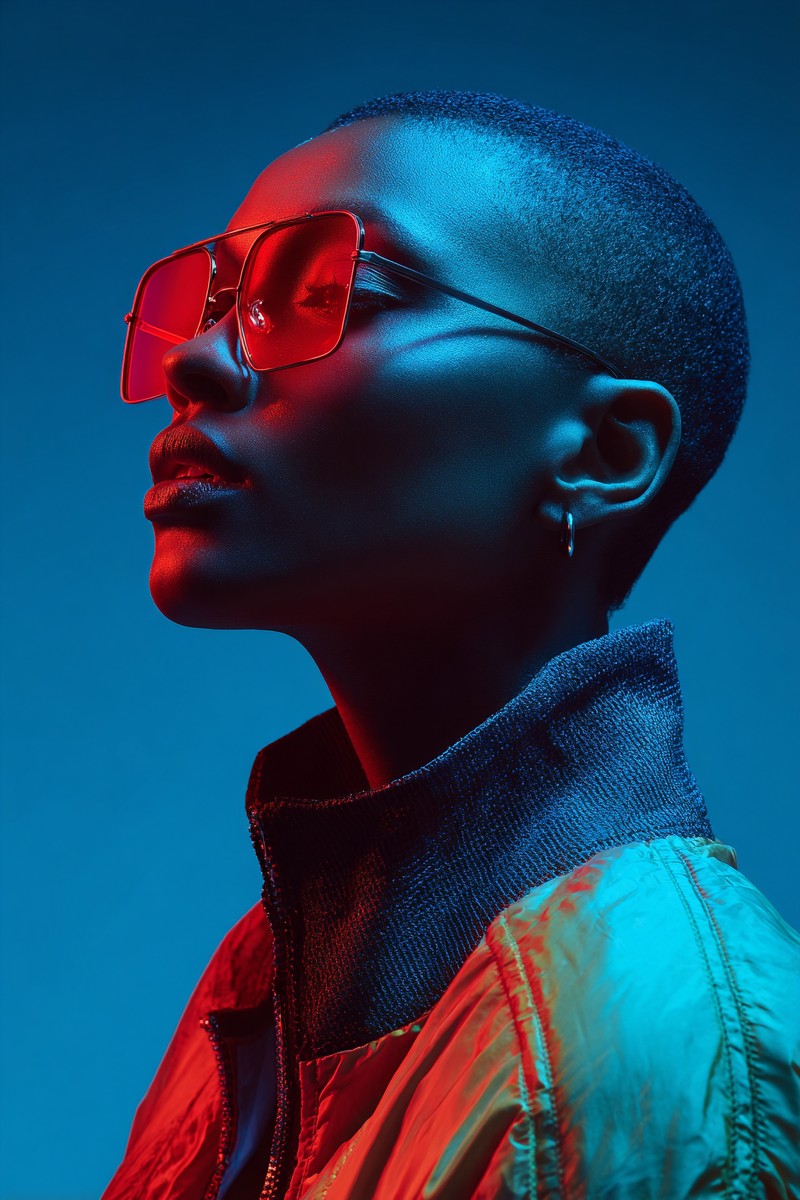 black woman with red sunglasses and short hair 9c38be77 dd49