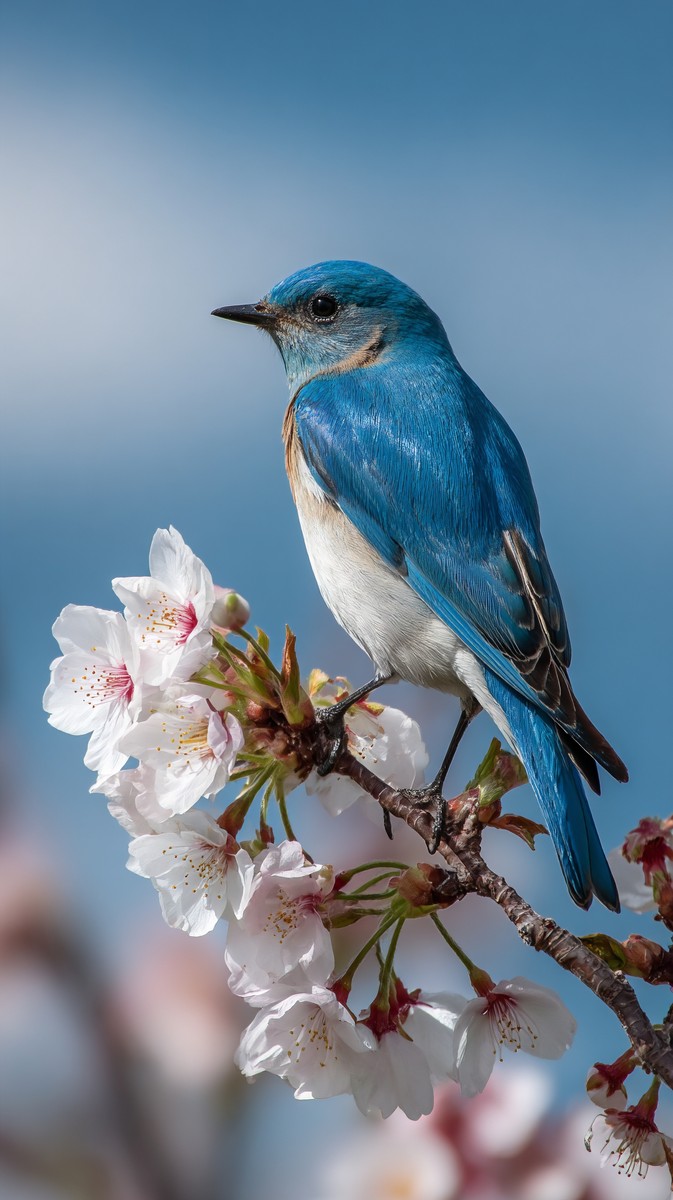 blue bird perched almond blossom branch agai 0c9fd597 b501 4b18