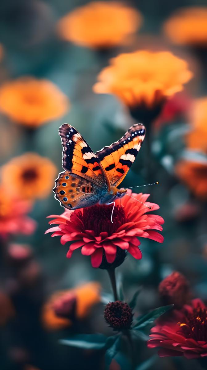 A captivating macro shot of a delicate butterfly perched on a vibrant flower