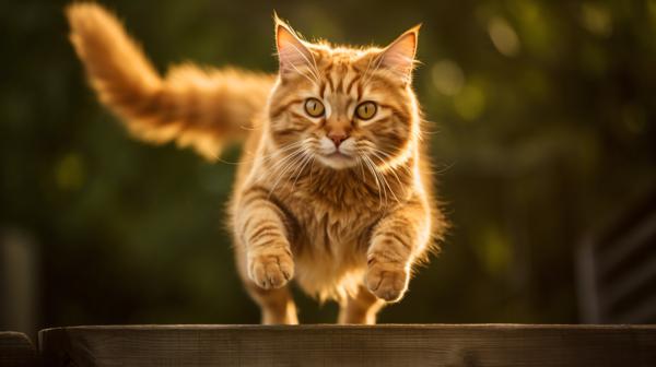 cat jumping suspended in the air front view