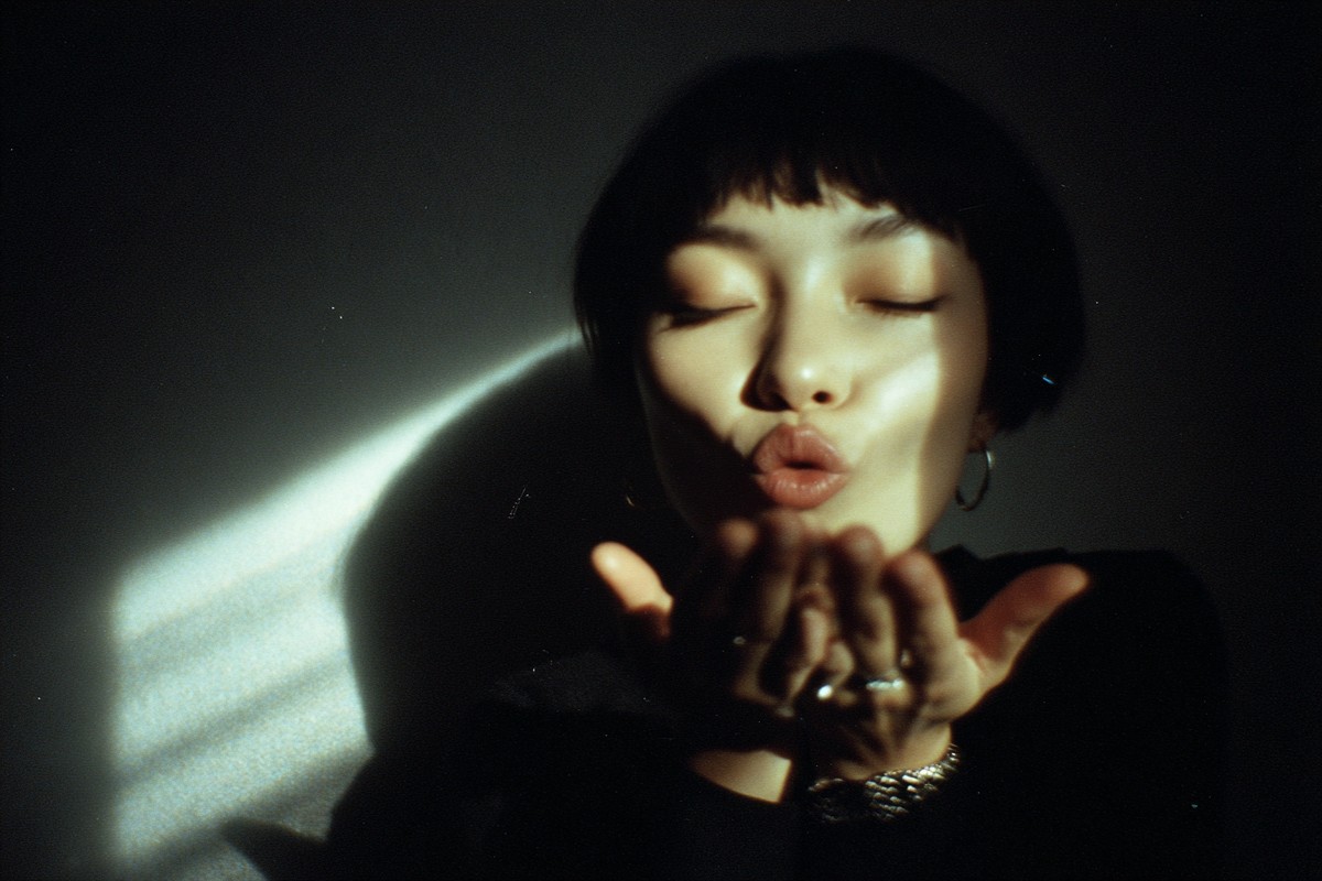 close person blowing kiss harsh flash be762dd3 9f32 48b8 a0cd