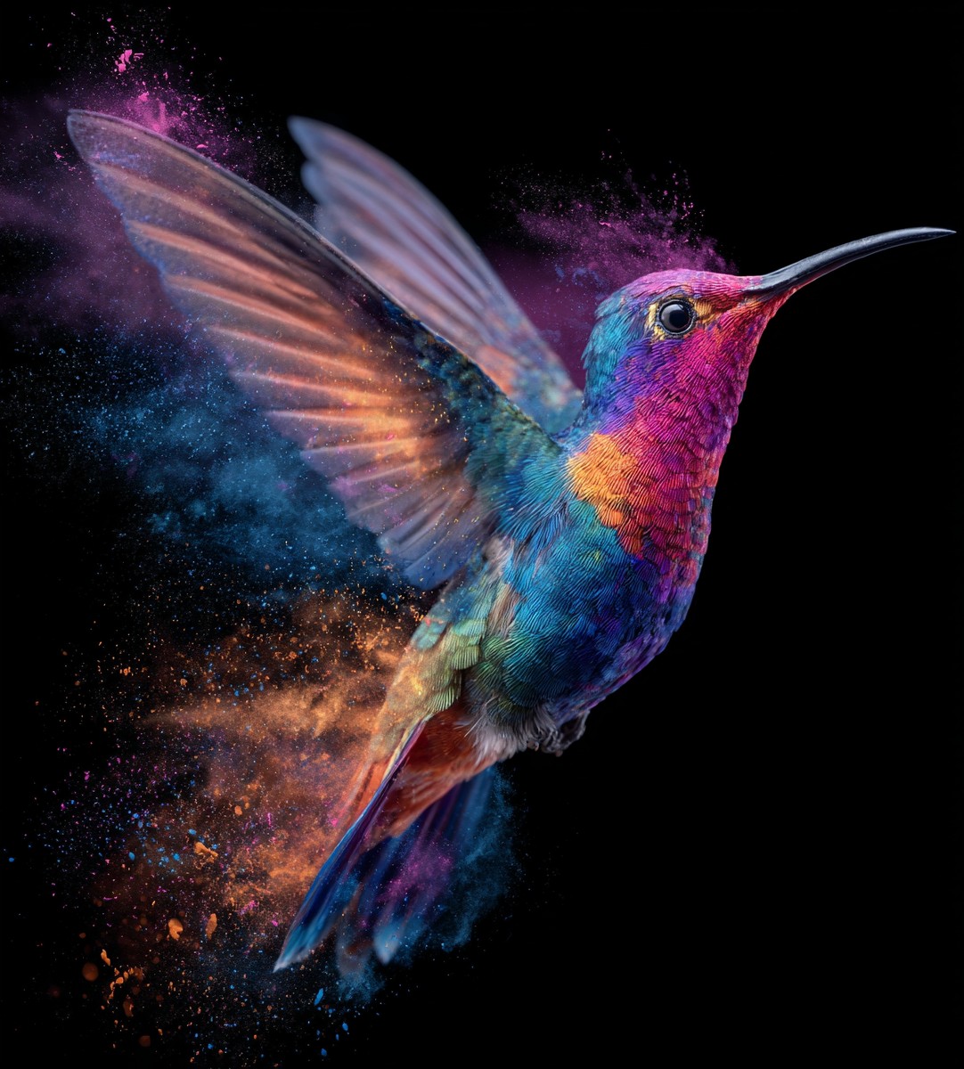 colorful hummingbird made powdered paint flying 4314d24f 1417 445c 8e26