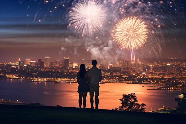 A couple standing on a hilltop