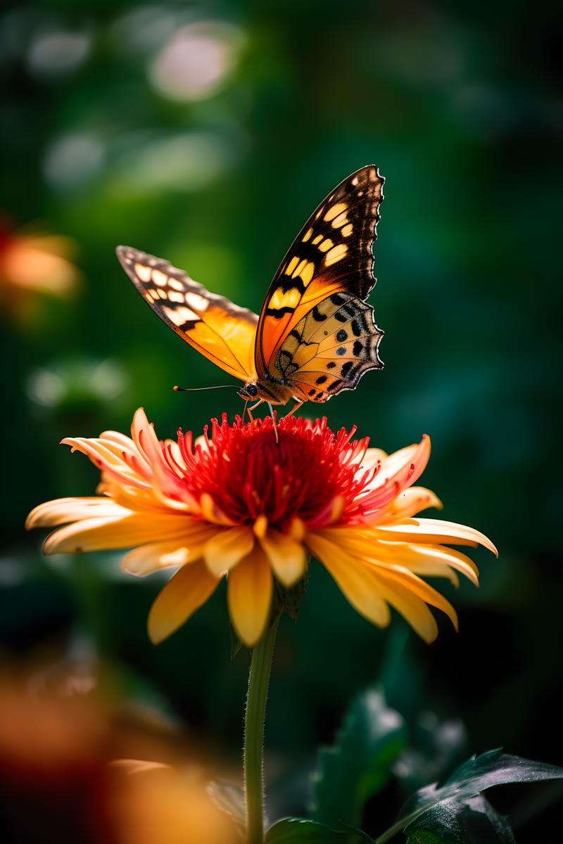 Experience the serene beauty of nature with this stunning image of a delicate butterfly perched gracefully on a vibrant flower. This captivating scene showcases the intricate details of the butterfly's wings against the colorful petals, making it an ideal choice for nature enthusiasts, photographers, and designers. Perfect for use in environmental campaigns, educational materials, or as a decorative piece in any space, this image brings the essence of tranquility and the wonder of the natural world into your projects.