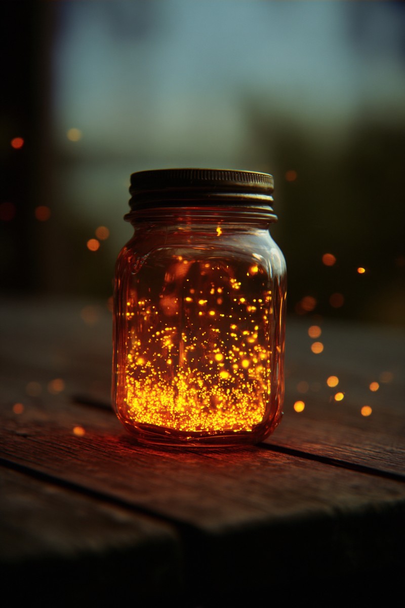 firefly jar glowing wooden table warm grain kod 6fc41f0f e2a7