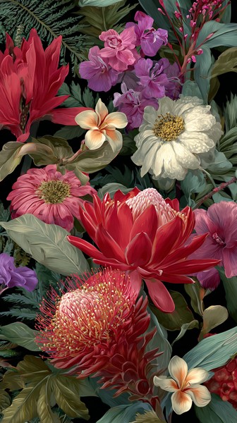 Colorful Floral Wallpaper Design with Red and Yellow Blooms