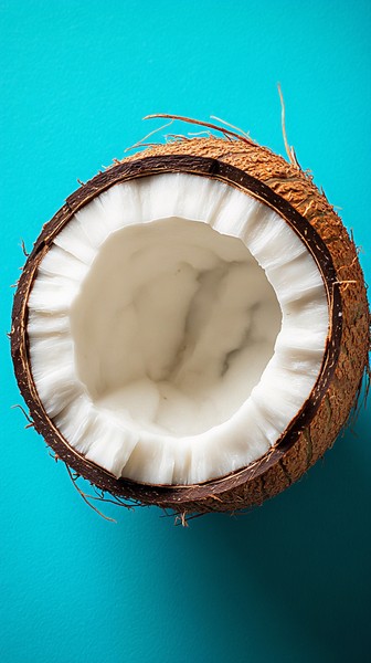 Cracked Open Coconut Revealing Fresh White Flesh
