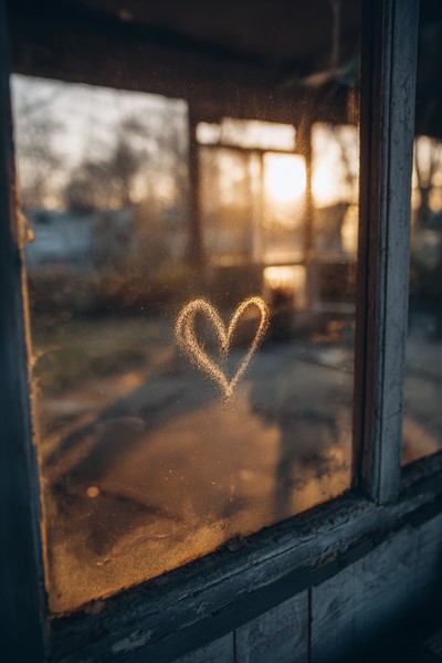 heart fogged window