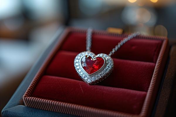 A heart-shaped pendant necklace nestled in a velvet box