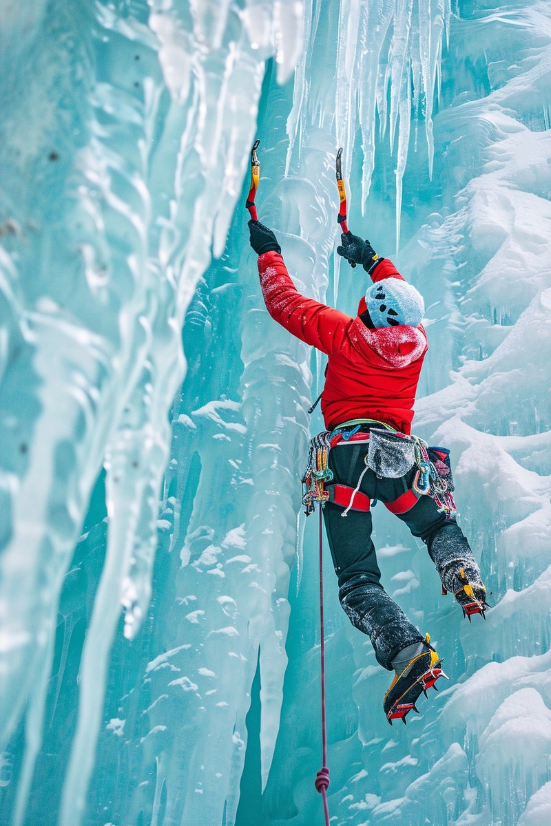ice climber contrast climber bright red