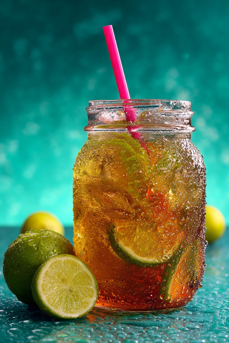 iced tea green glass jar with