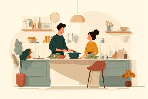 illustration couple preparing food together 75de5beb 3993 4aea 8390 59538fe43eb1