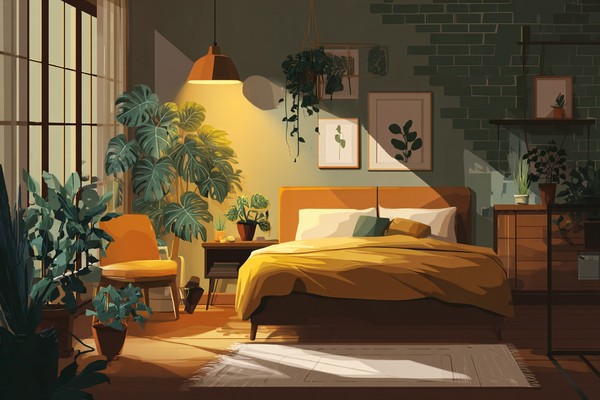 illustration cozy bedroom interior with warm 841130f7 d45d 4501 98a3