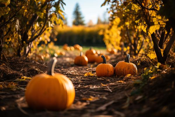 An image of a ripe pumpkin patch in the fall