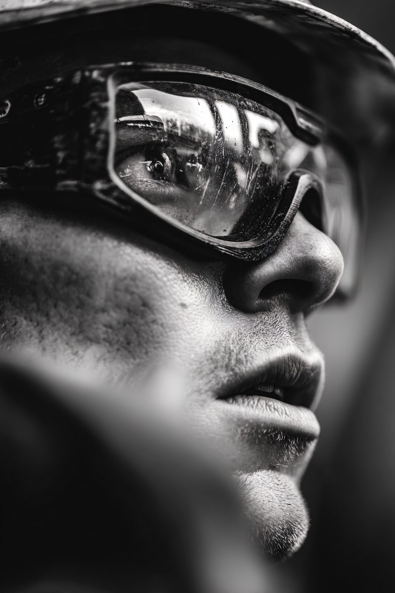 In this image, a man wearing a hard hat and safety goggles performs a thorough inspection as part of an industrial team. His focused demeanor reflects the importance of safety in the workplace. This image can be used in corporate training materials, safety protocols, or promotional content for construction and engineering firms.