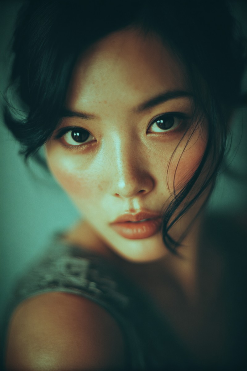 intense gazes studio portrait asian woman