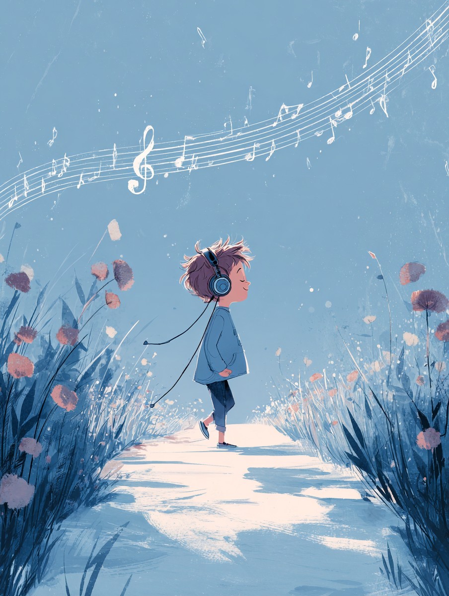 little boy walking the road listening a3c7e549 804f 422d 8bef