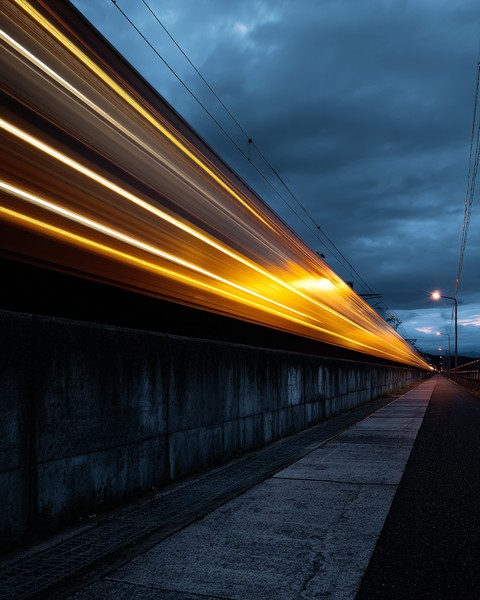 yellow train motion night