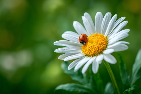 macro photograph white daisy with ladybug c52bb90b 62f7 445f 83b6