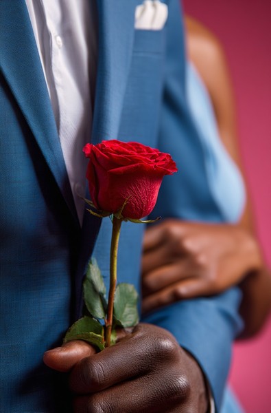 blue suit red rose