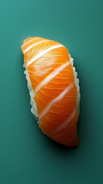 Single Sushi Piece on Jade Green Background