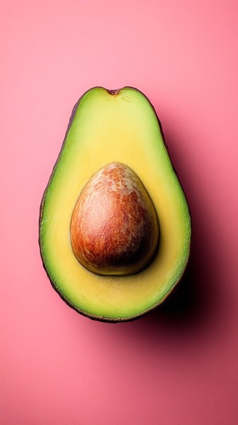 Avocado Half with Pit on Pink Background