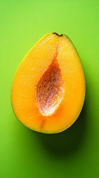 Ripe Mango Halved on Green Background