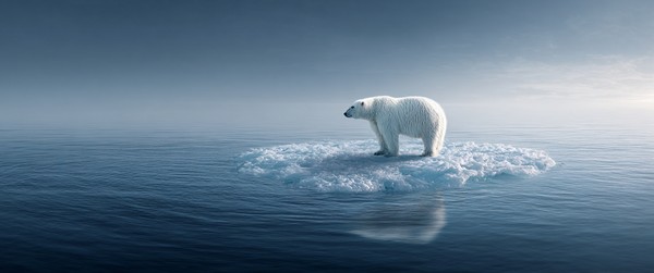 Polar Bear on Isolated Ice Floe in Ocean