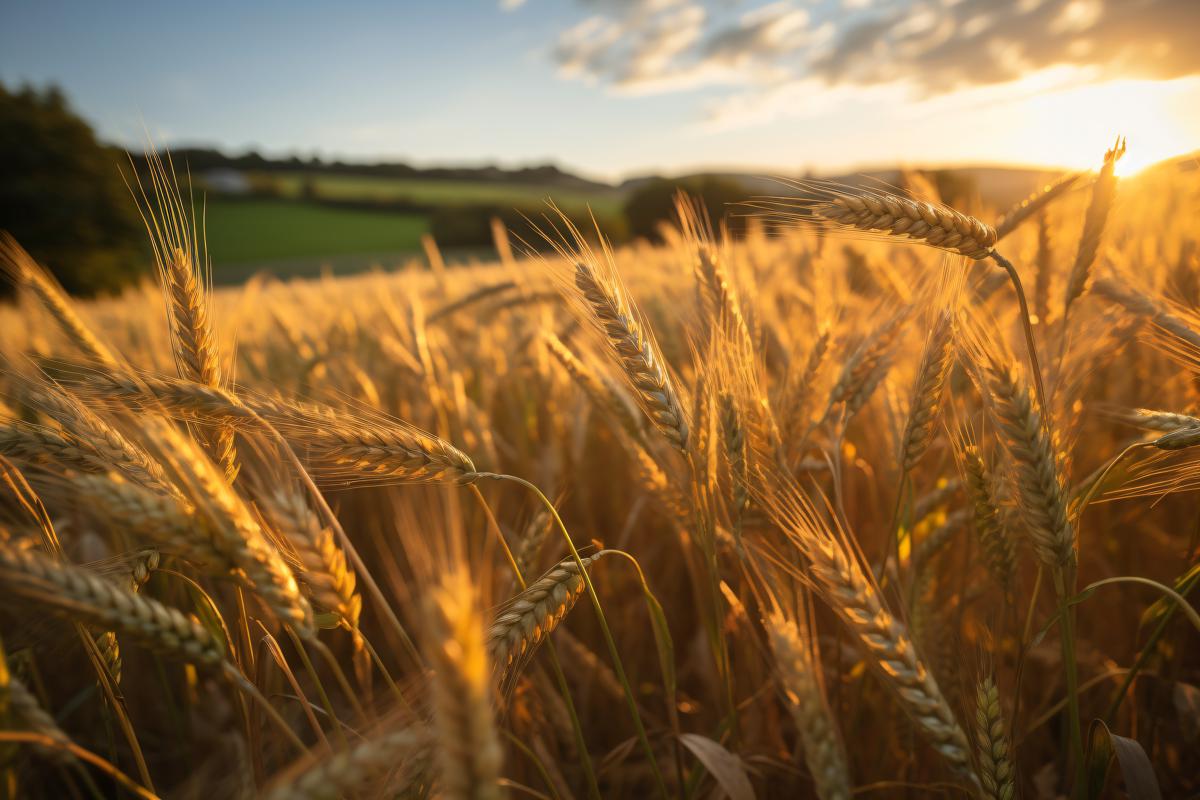 A picturesque wheat field at sunset