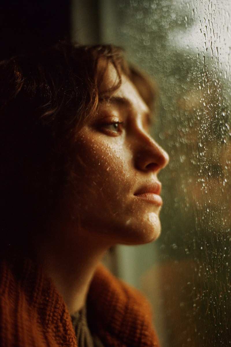 rain emotion woman staring through rain cover 9b91cff9 e64c 45ef