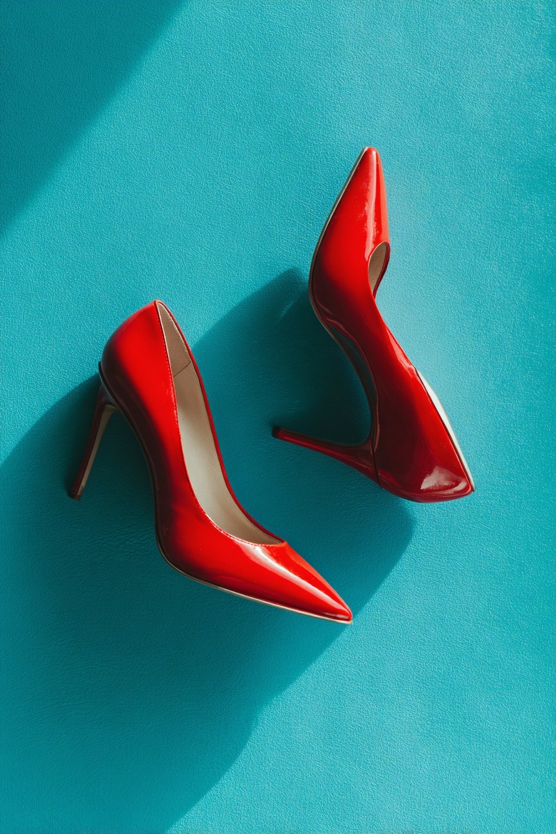 red high heels bright teal floor fashion product