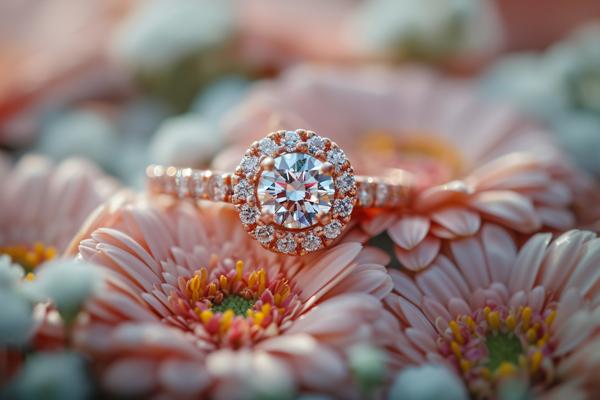 A romantic proposal with a ring hidden inside a bouquet of flowers