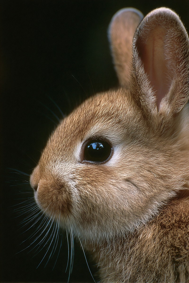 This macro image captures a small rabbit seated on a wooden table, showcasing the intricate details of its fur and features. Perfect for use in pet care articles, children's publications, or nature-themed designs, this image invites viewers into a serene, domestic setting that emphasizes the bond between humans and their furry companions.