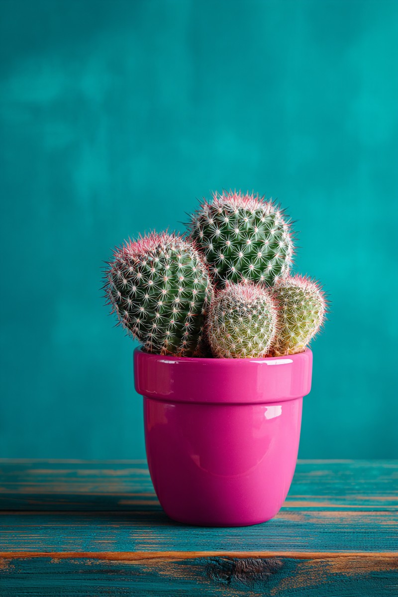 small cactus hot pink pot teal