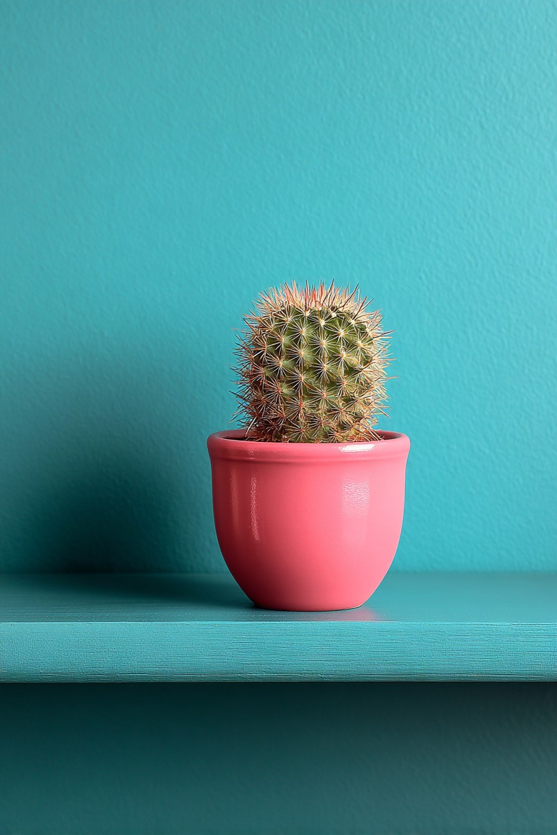 small cactus hot pink pot teal shelf modern